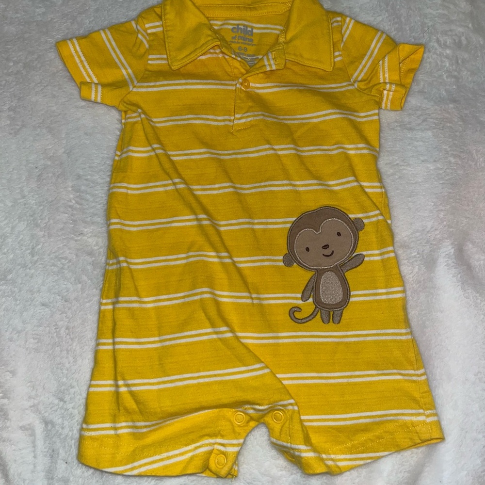 Child of Mine Yellow Striped Bodysuit with Monkey